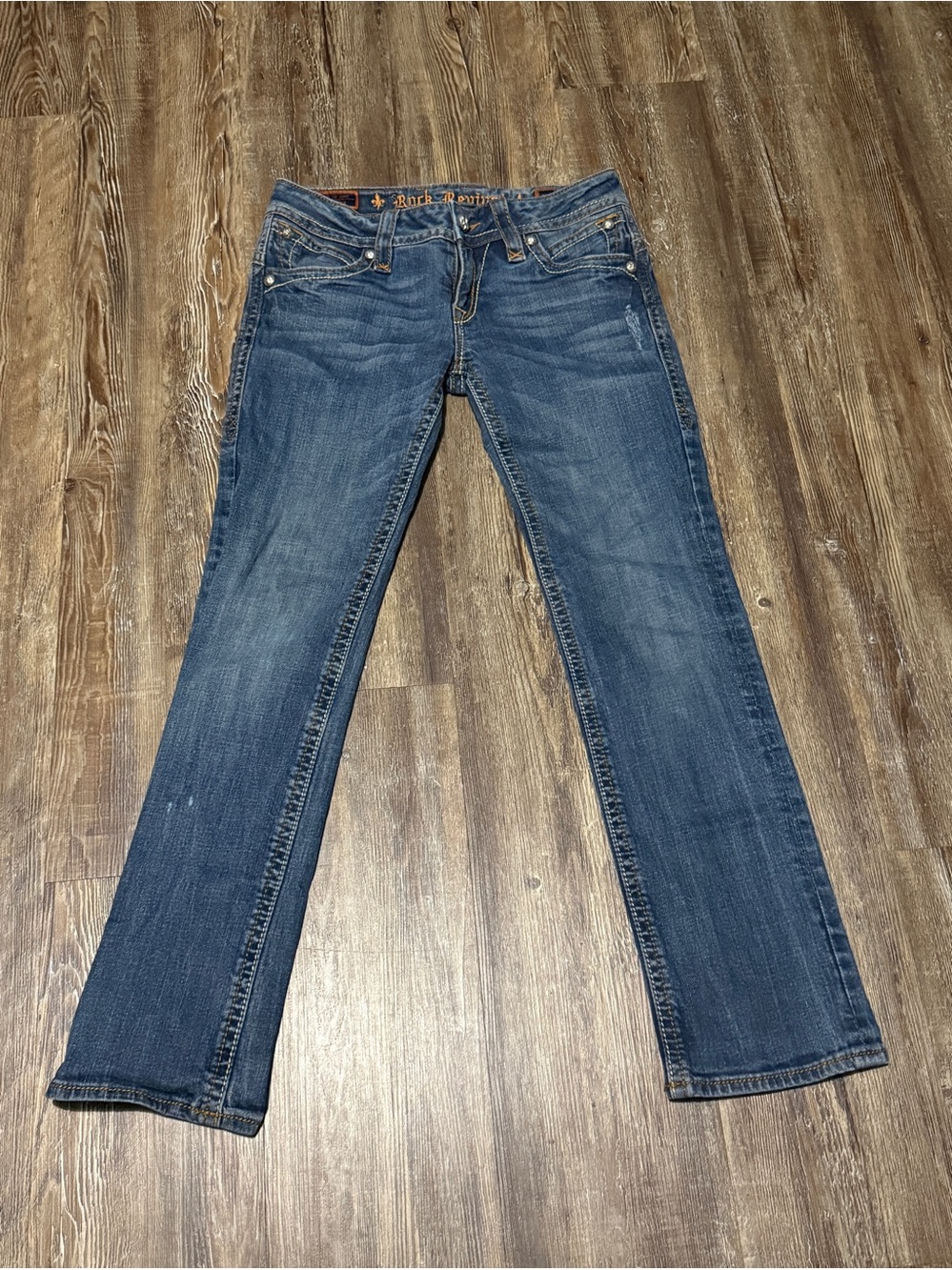 Rock Revival Patti Straight Jeans Women's 30 Low Rise Y2K Bedazzled Denim